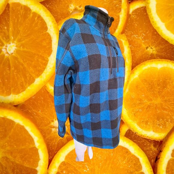 The North Face Blue and Black Plaid Flannel 1/4 Zip Jacket Size M‎ - Picture 1 of 9